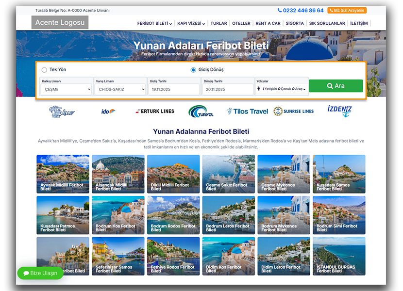 Yunan Adaları Feribot Bileti Online Satış Yazılımı